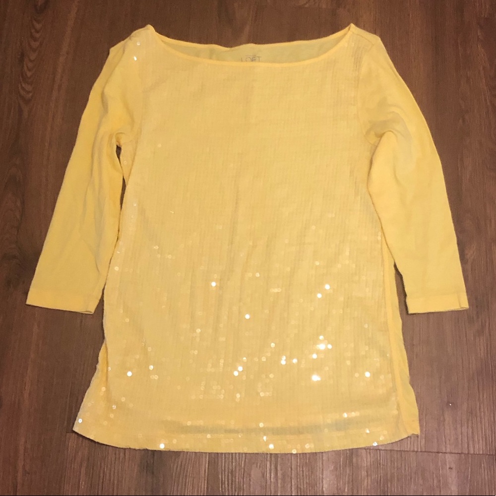 LOFT Yellow Sequin 3/4 sleeve length shirt
